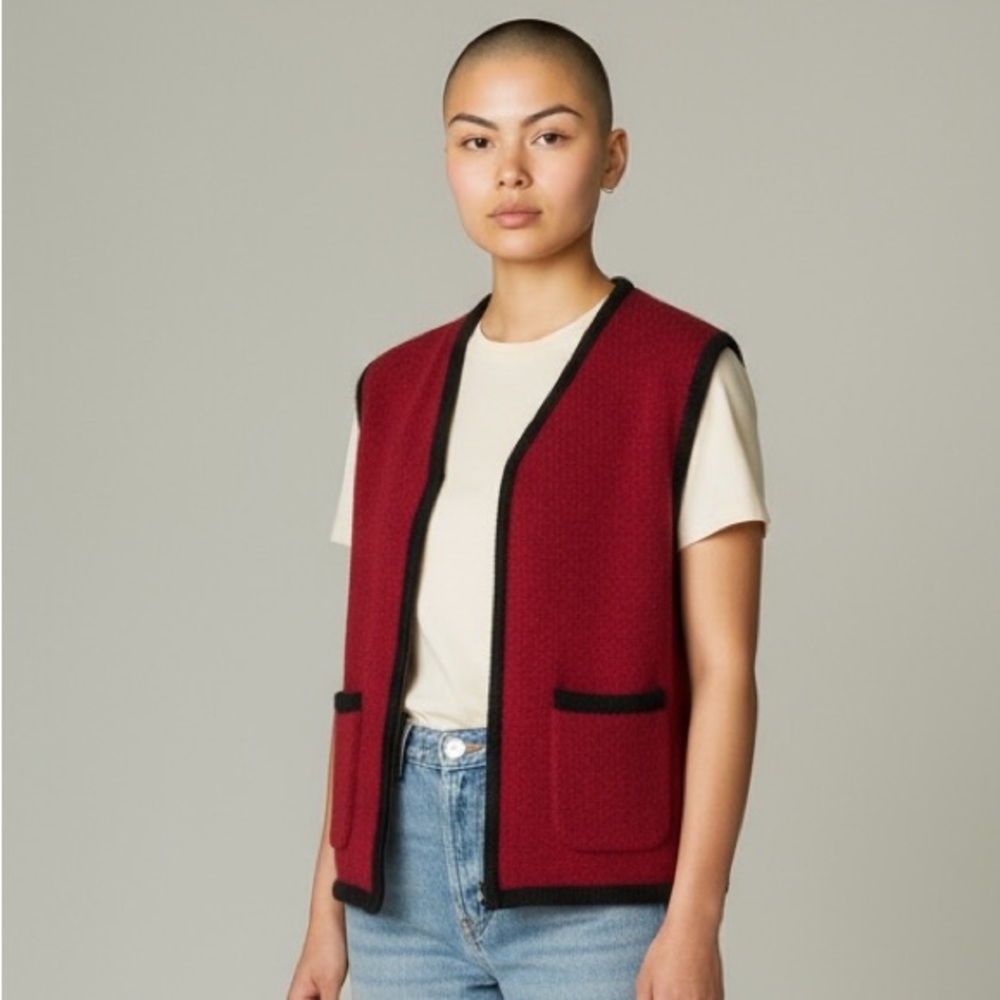 Vintage Christopher & Banks 100% Wool Red/Black Zip Up Vest​​